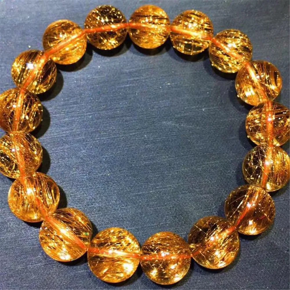 12 мм натуральный медный Rutilated браслет для женщин и мужчин Кристалл кошачий глаз