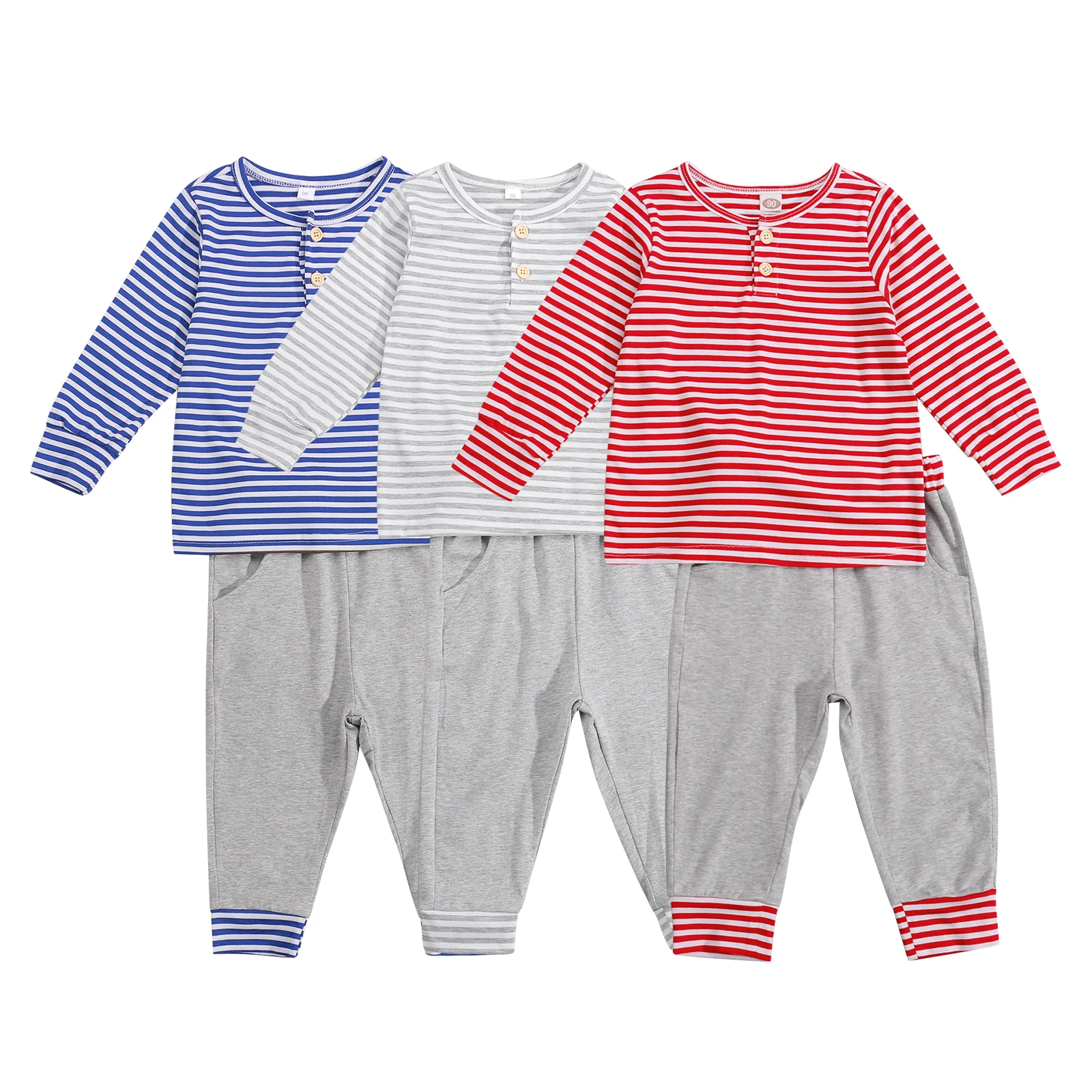 

Осенний комплект из двух предметов для маленьких девочек и мальчиков, Топ с длинным рукавом и круглым вырезом и полосатые штаны с эластичны...