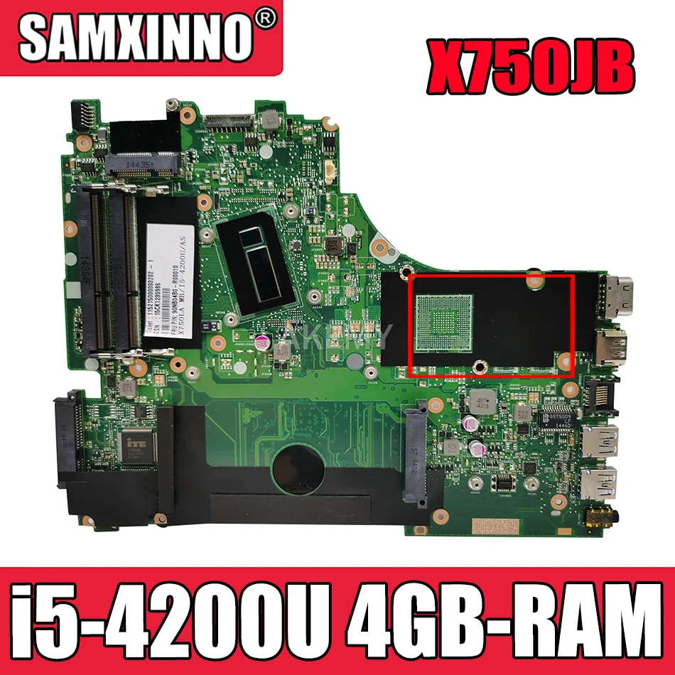 

Материнская плата Akemy X750JB для Asus X750 X750J X750JN K750JB K750JN материнская плата для ноутбука 100% i5-4200U Бесплатная 4GB-RAM радиатор