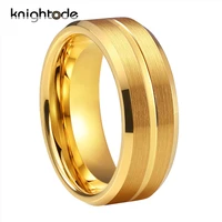 68mm gold tungsten carbide ring wedding band with men women engagement rings center grooved beveled brushed finish comfort fit