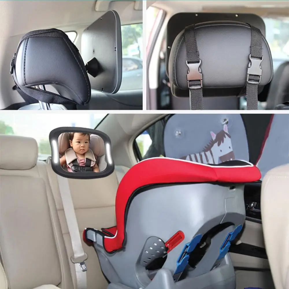 

Car seat rearview mirror baby viewing mirror Remote LED lights Rearview mirror Acrylic ABS 360 degree rotation