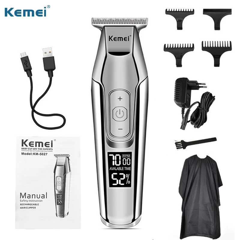 Kemei 100 v-240 v профессиональная машинка для стрижки волос ЖК-монитор триммер для бороды Электрический парикмахер USB зарядка ножницы для парикмахеров