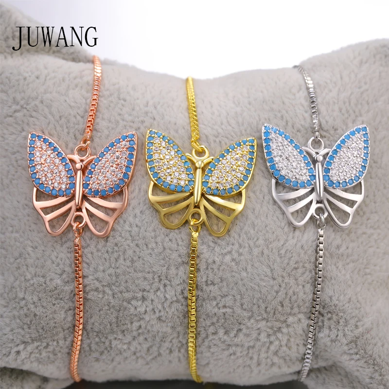 

JUWANG Fashion Bracelet Jewelry 4 Kinds Cubic Zirconia Butterfly Style Adjustable Chain Bracelets For Women Girl Party Decor