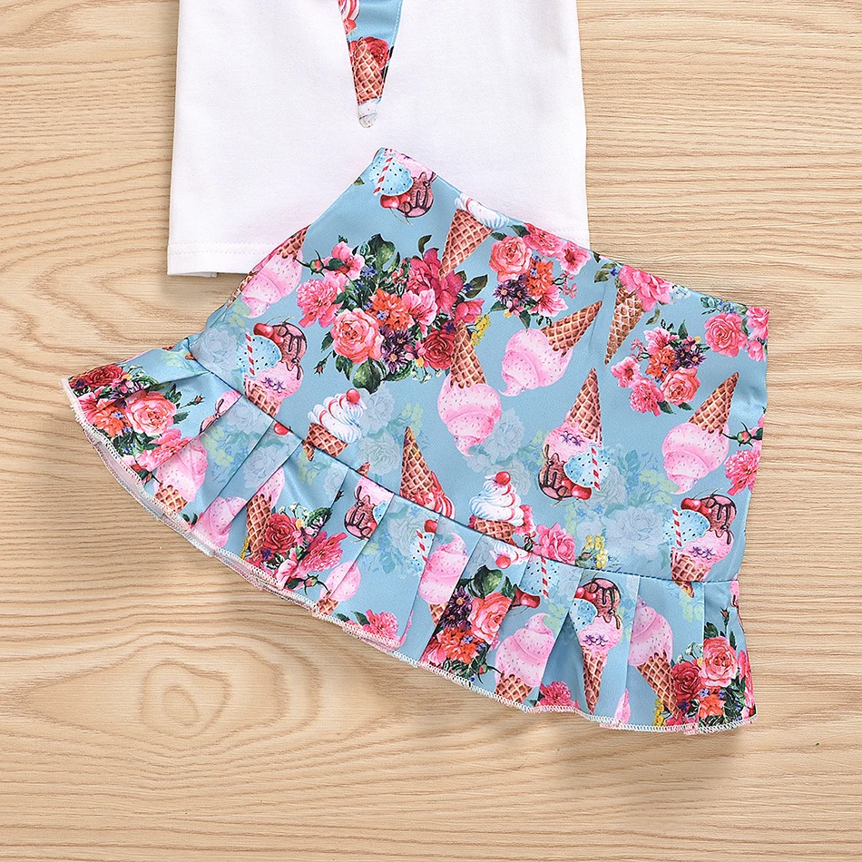 2021 Brand New Skirt Ice Cream T-Shirt 1-6Y 3D Sweet Summer Suit Printing Flower Rainbow Fancy Clothing Birthday Gift