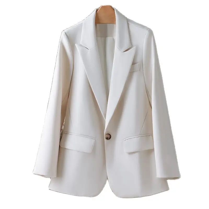 

Pop Blazers Coat Women Vogue Notched Single Button Solid Color Blazer Office Lady Business Jackets Female Clothes e328