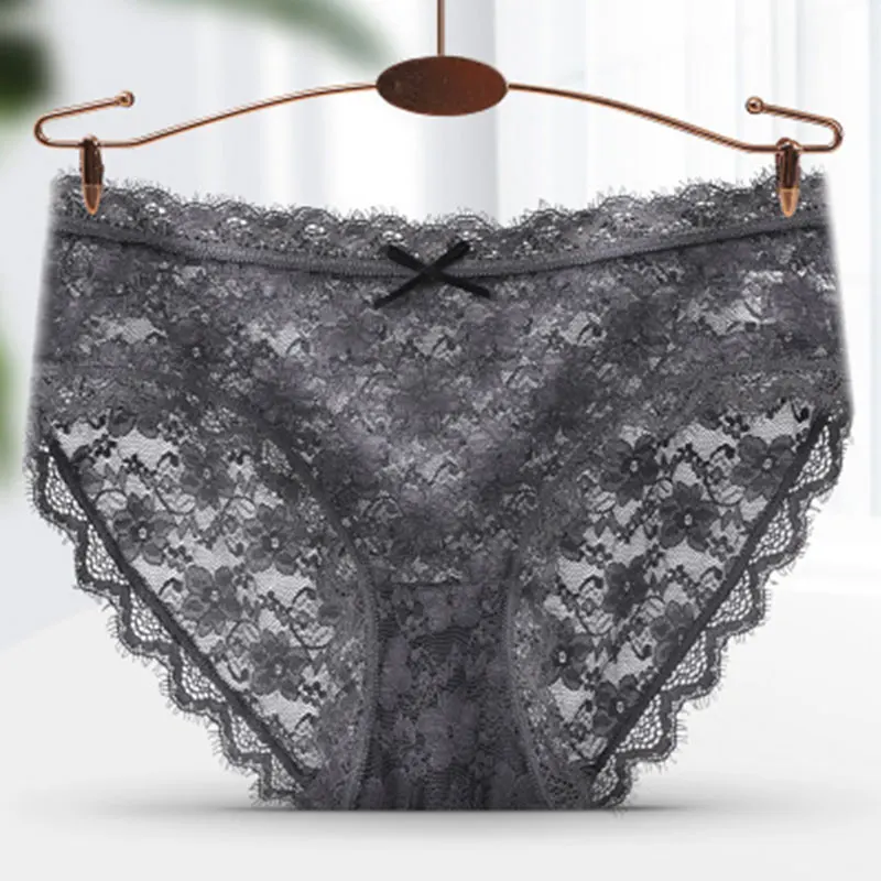 

Ladies' Comfortable Underwear Fashion Hollow Out Lace Sexy Transparent Gauze Seamless Cotton Crotch Panties Women's Briefs