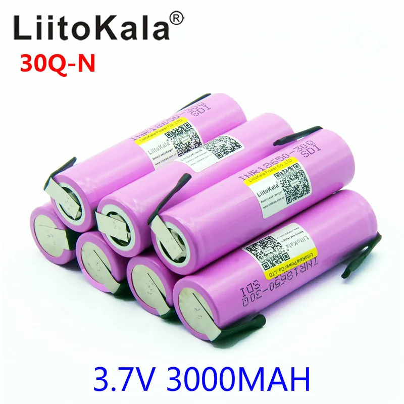 Liitokala 30Q 18650 3000mah перезаряжаемый аккумулятор для электронных сигарет с высокой мощностью разряда, 30A большой ток+ DIY nicke