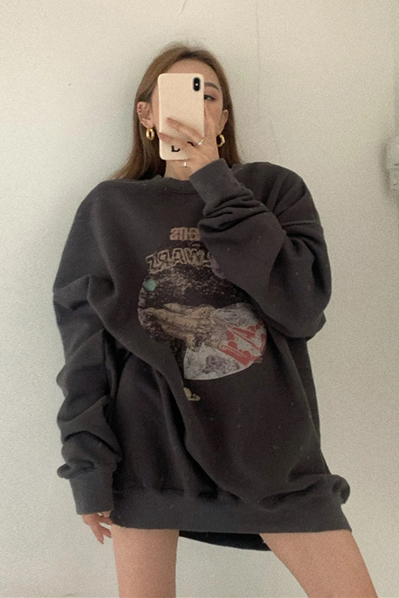 

Gangfeng gray sweater women's autumn new Korean loose bf lazy wind long sleeve jacket