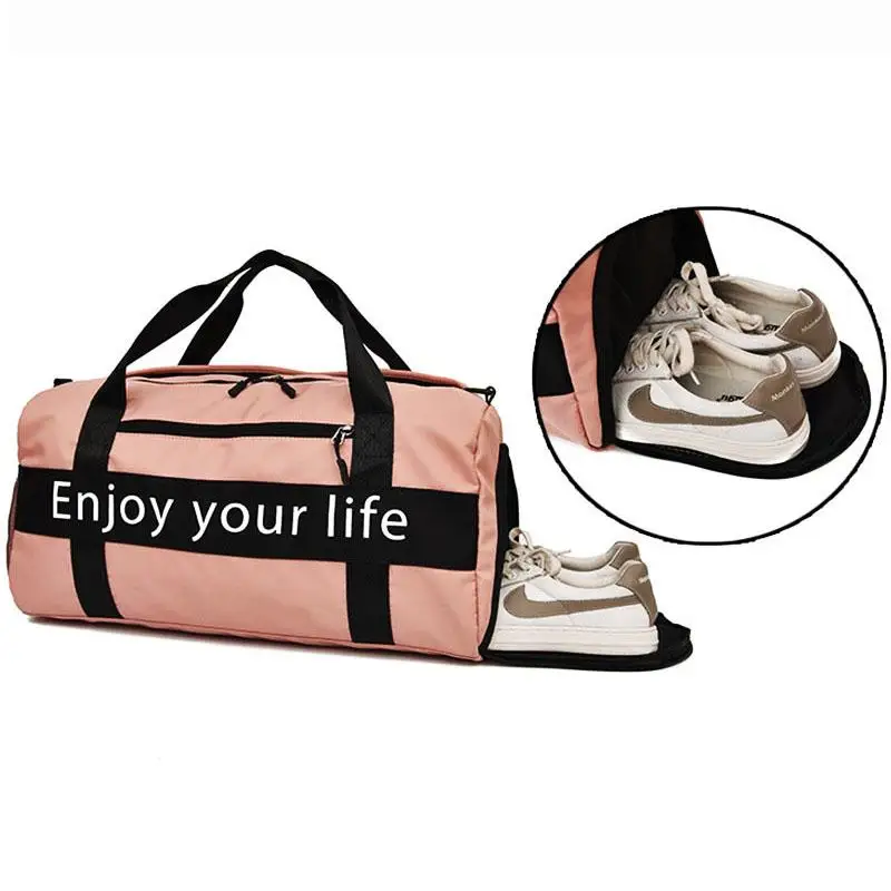 Women Pink Sports Bag Men Black Nylon Waterproof Gym Bag Independent Shoe Position Luggage Storage Handbag Outdoor Travel Bags
