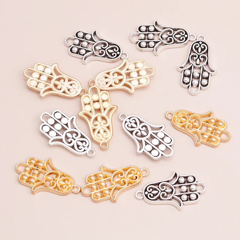 

30pcs 31x16mm Hollow Antique Silver Color Hamsa Hand Charms for Making Pendants Bracelets Necklaces Accessories