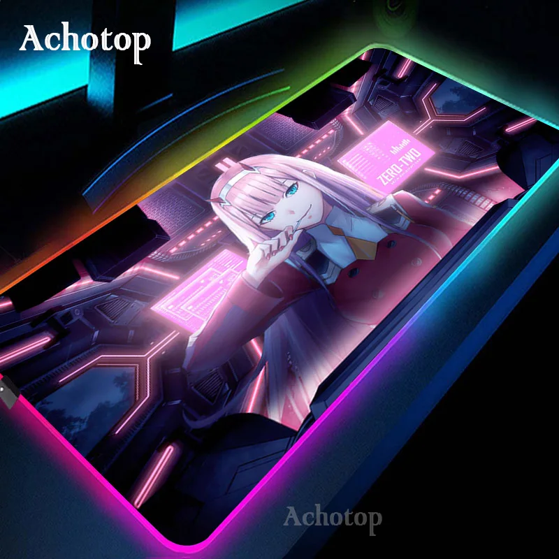 zero two darling in the franxx rgb large gaming mouse pad xxl glowing led extended mousepad xl rubber computer keyboard desk mat free global shipping
