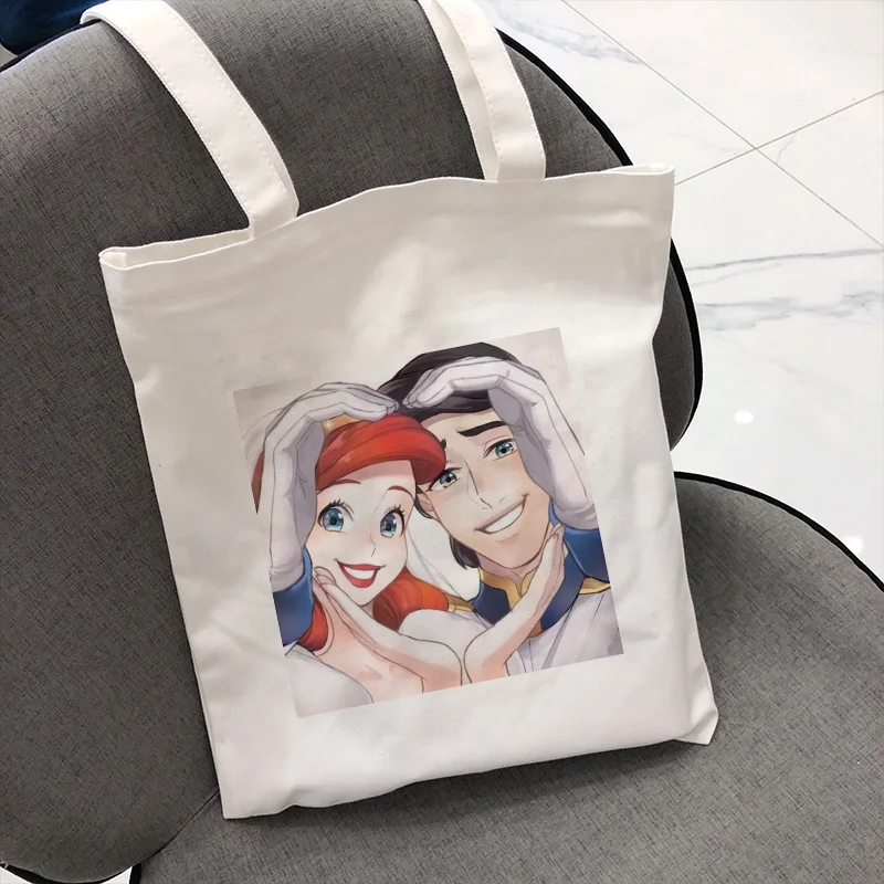 Новые модные холщовые сумки на плечо с принтом русалки принцессы принца в стиле