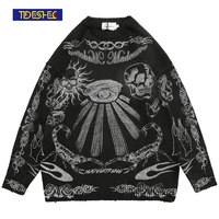 tideshec mens womens streetwear gothic skull printed harajuku sweater retro knitted sweater 2021 fall winter cotton pullover