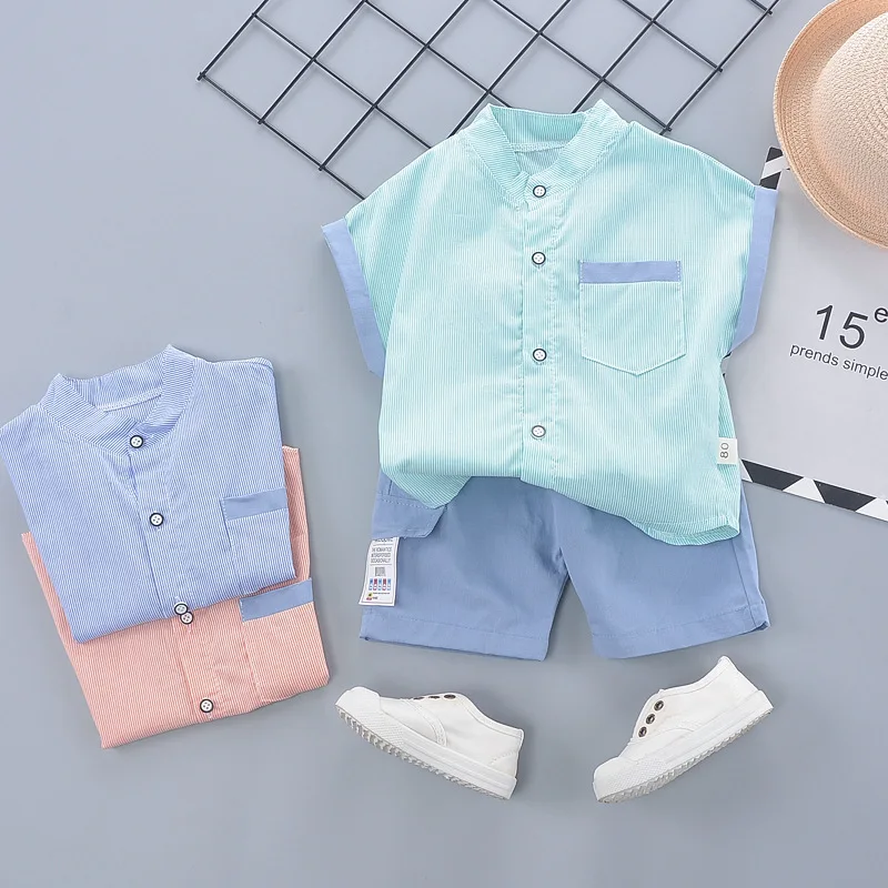 

0-5Y Kids Baby Boy Clothes Korean Summer Solid Color Stitching Sets 2Pcs Short Sleeve T-Shirt+Shorts Child Fashion Wear Outfits