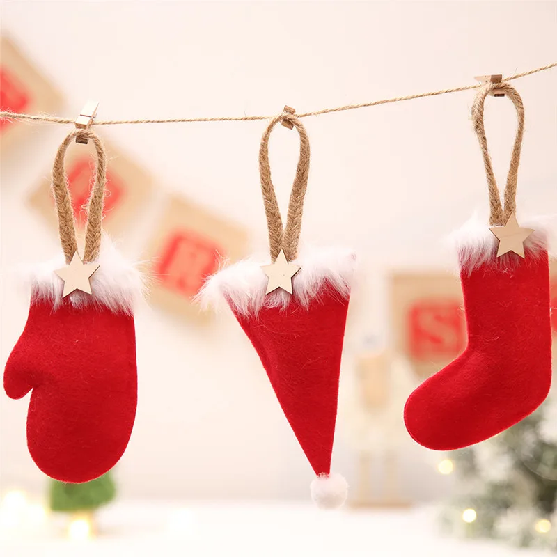 3 шт Санта Клаус шляпа перчатки набор носков Рождественская елка украшения