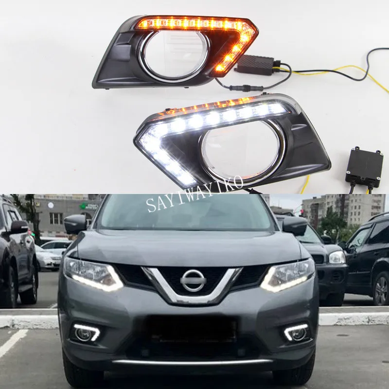 Для Nissan X-trail Xtrail T32 желтый сигнал Функция реле водонепроницаемый 12 В автомобиль DRL Светодиодный дневной ходовой светильник