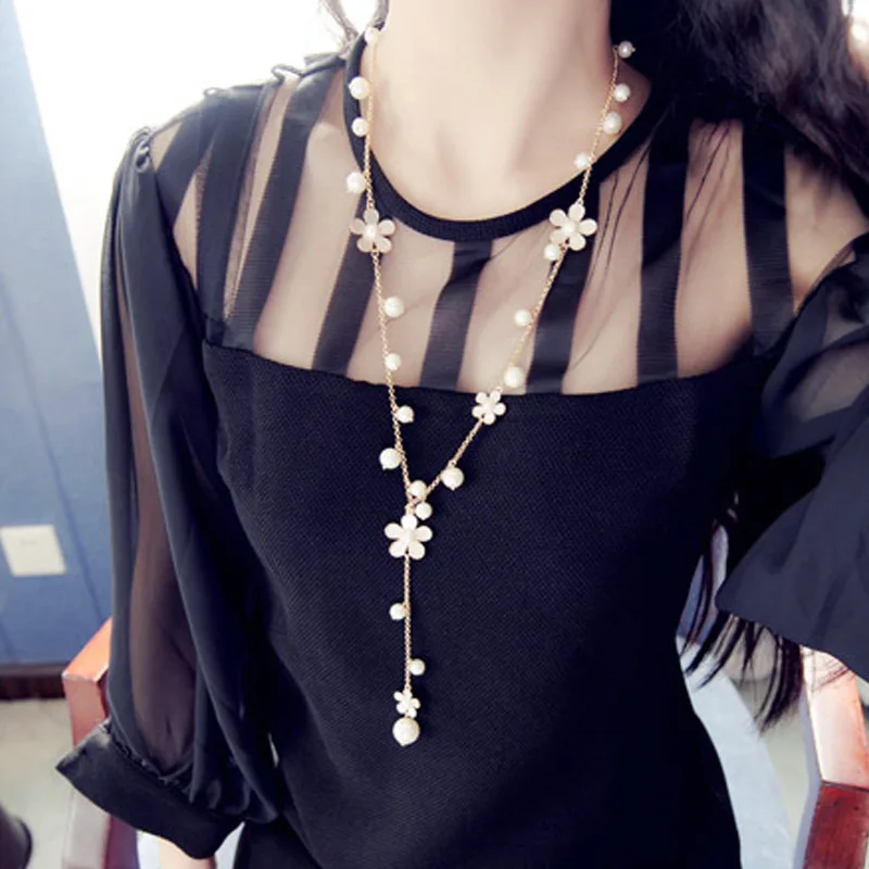 Очень красивое жемчужное длинное ожерелье с пятью дисками женское кисточкой