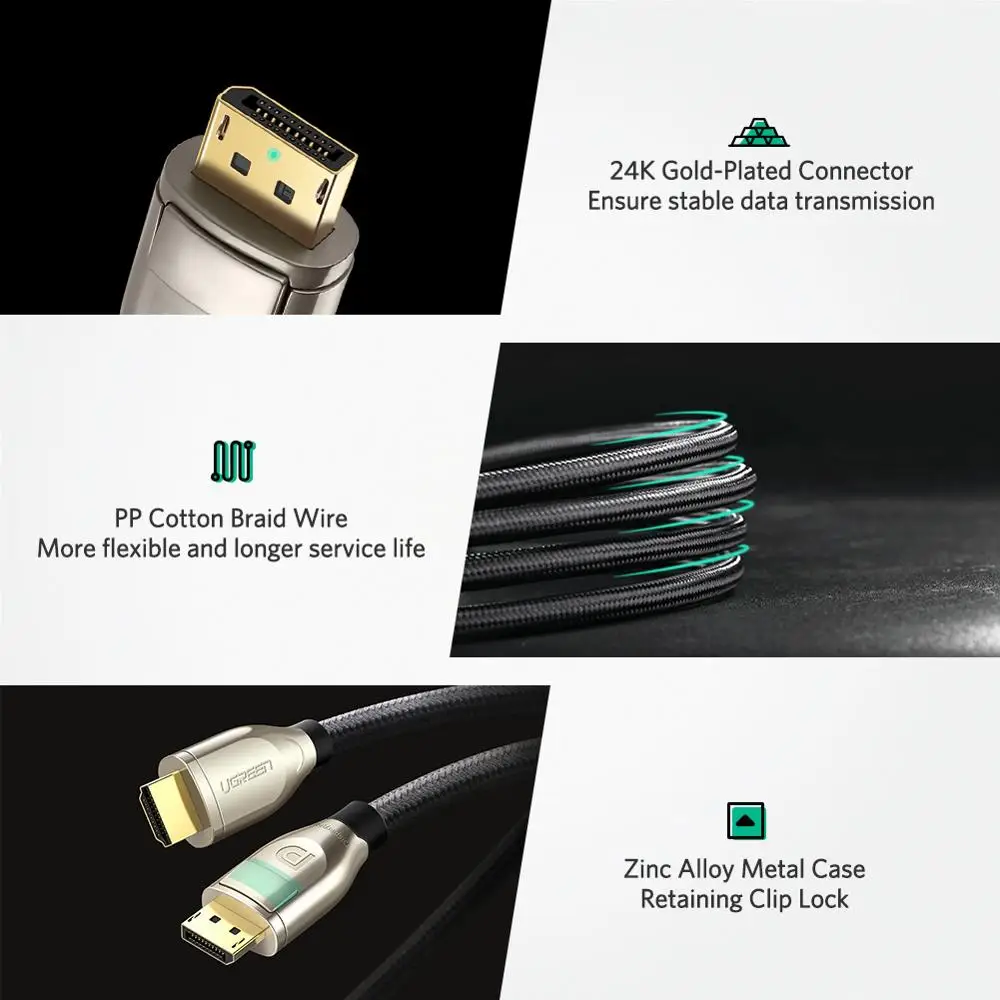 Кабель UGREEN DP HDMI 4K 60 Гц штекер видеокабель DisplayPort для GTX Graphics EliteBook HDMI|Кабели VGA| |