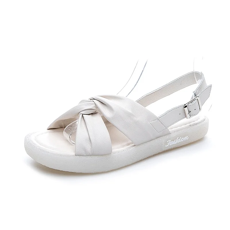 

Leather sandals female summer 2021 new ins fairy style two wear comfortable soft bottom flat non-slip women's slippers