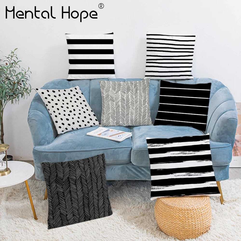 Плюшевый чехол для подушки с геометрическим принтом черные полосатые наволочки