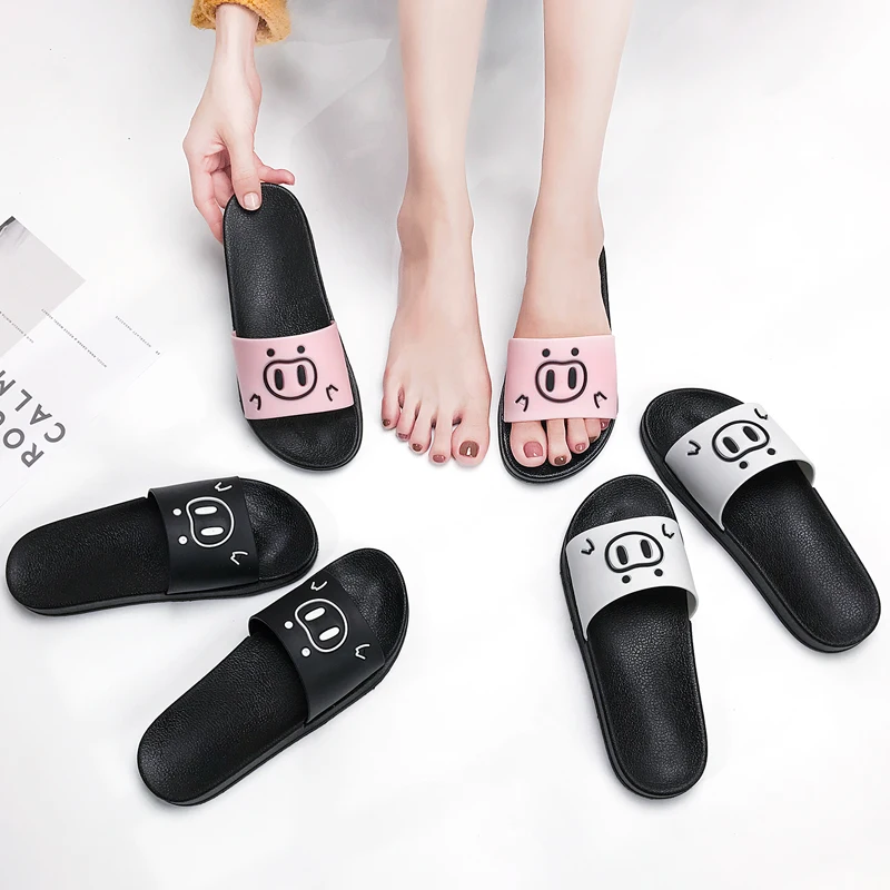 

Cartoon Female Slippers Summer Women Couple Family Soft Shoes Indoor Cute Simple Sandals Non-Slip Beach Flip Flop Pig Nose