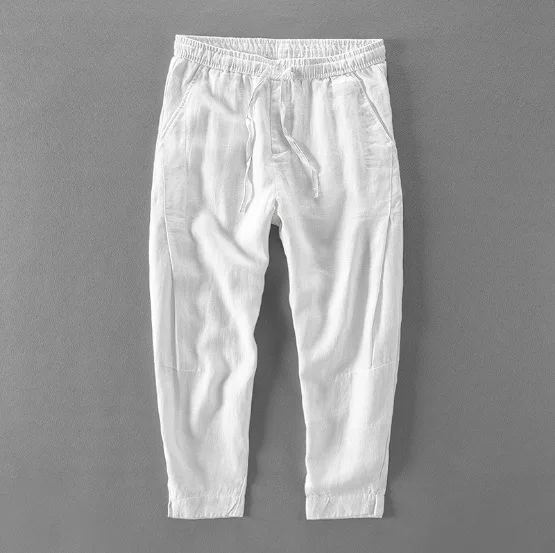 

Casual corded linen pants men's loose men's Linen Capris are returnable