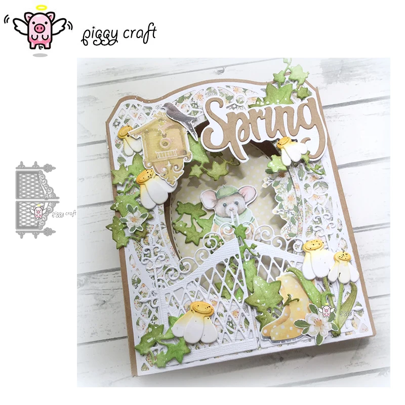 

Piggy Craft metal cutting dies cut die mold Lace fence door frame Scrapbook paper craft knife mould blade punch stencils dies