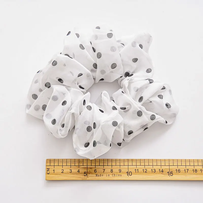 

Women Elegant Scrunchies Large Intestine Hair Tie Chiffon Polka Dots Fabric Hair Tie Western Style Girls Hair Accessories