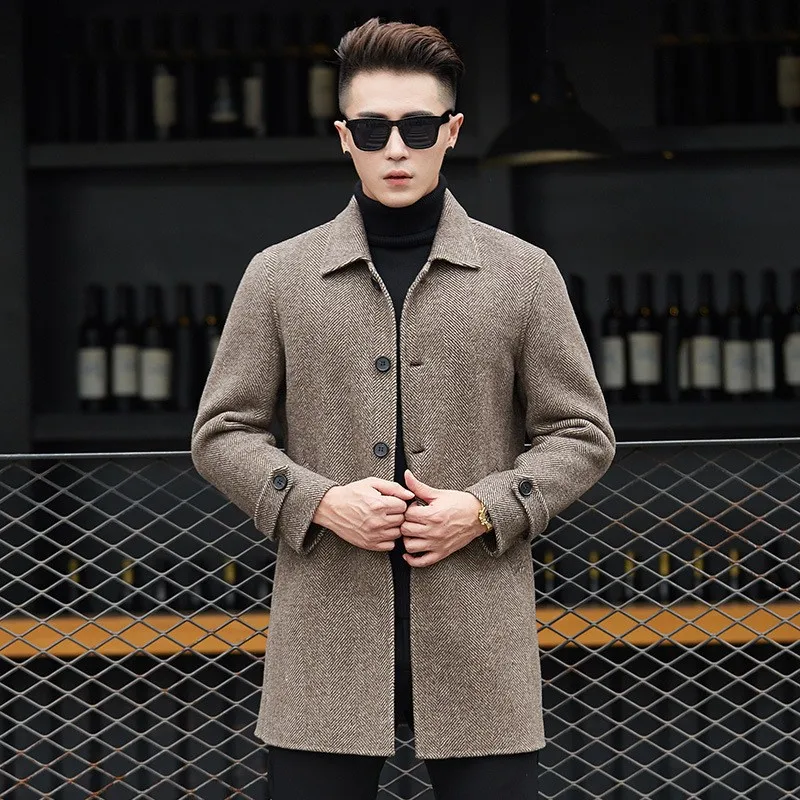 Классическое мужское двухстороннее шерстяное пальто в британском стиле
