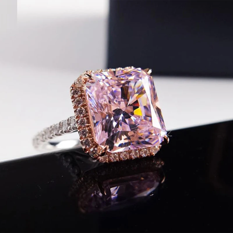 Реальный розовый Муассанит 5 карат фотоэлемент Pt950 Большая квадратная пудра