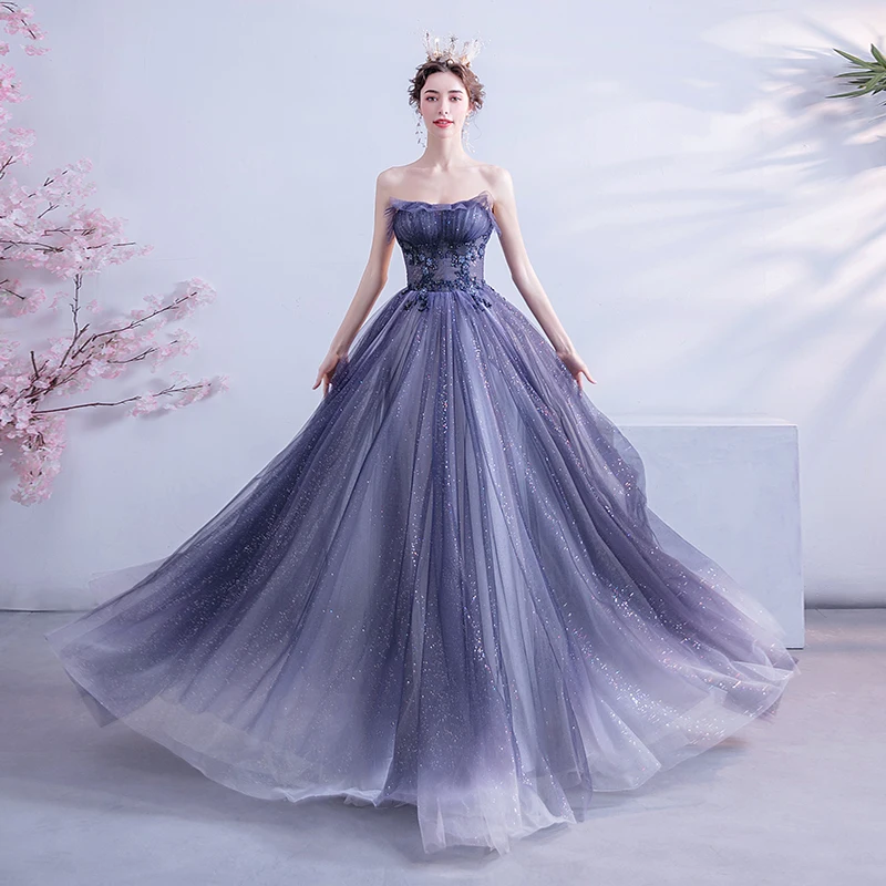 Strapless Prom Dress/Glitter Star Sky Blue Gown 1087 | Свадьбы и торжества