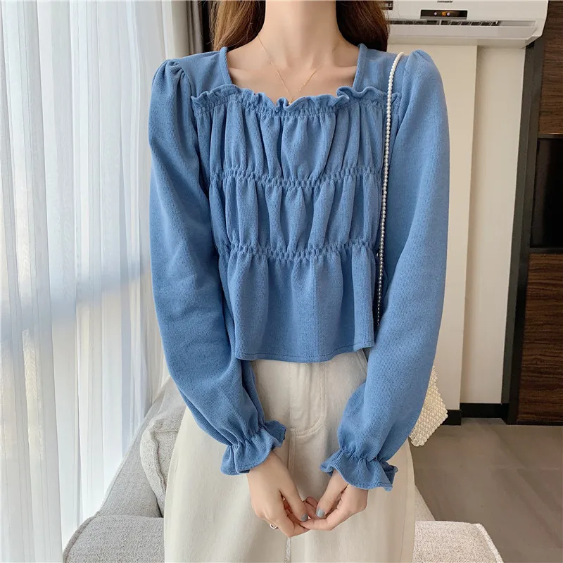 

Square Collar Shirt for Women 2021 New Spring Ins Style Design Sense Non-mainstream Lightly Mature French Style Gentle Top
