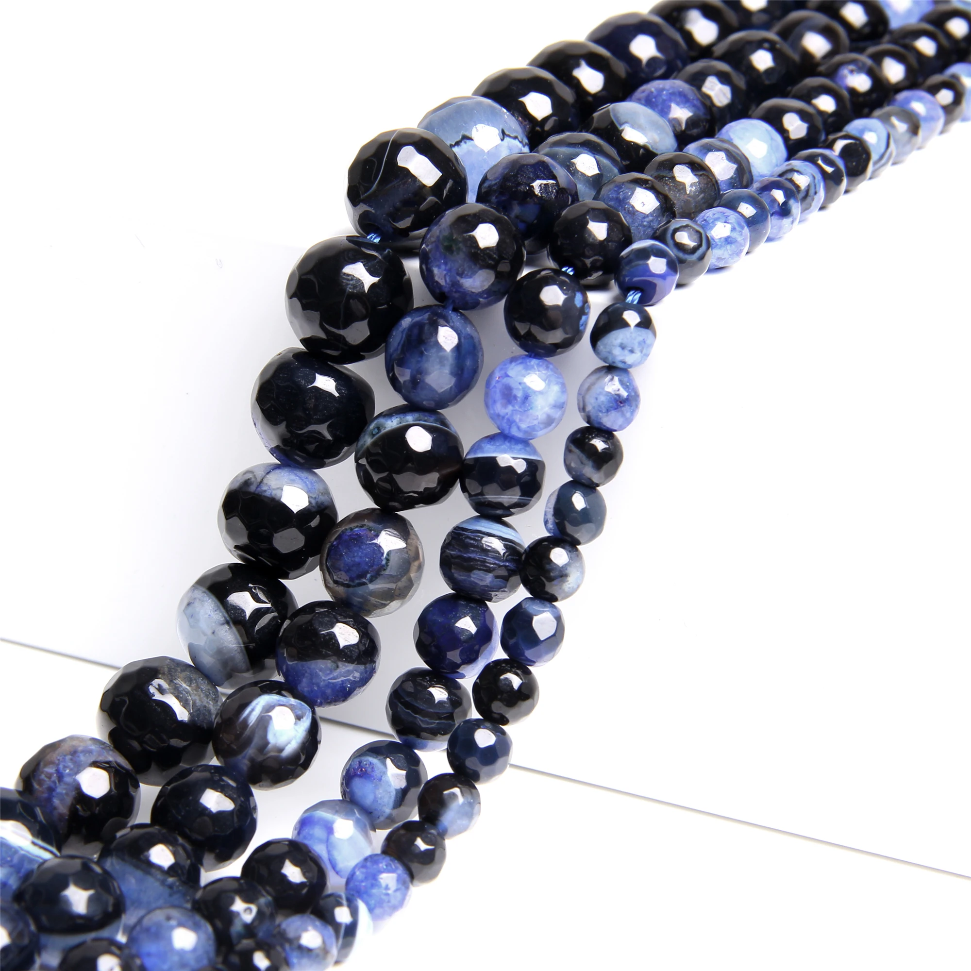 Натуральные граненые синие Гладкие бусины из агата искусственные камни