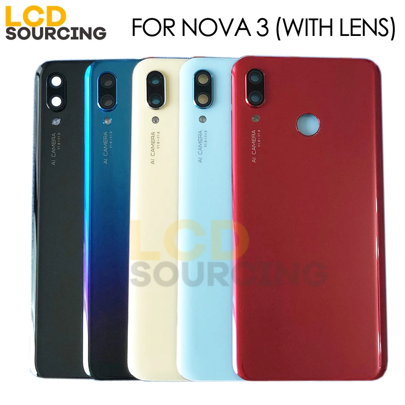 6," Крышка батарейного отсека для huawei Nova 3 Задняя стеклянная крышка батарейного отсека+ объектив камеры для Nova 3 задняя крышка чехол Замена