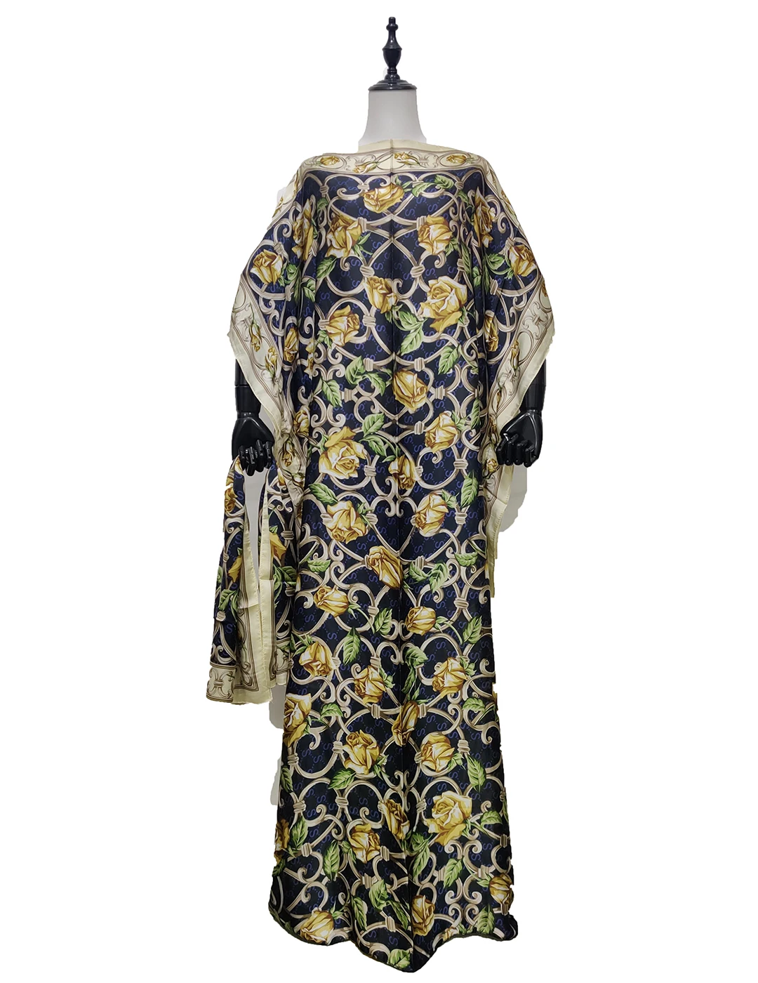 

Abaya Traditional Floral Printed Silk Floor Length Hijab Muslim Maxi Dresses Plus Size Kuwait Women Summer Beach Sexy BouBou