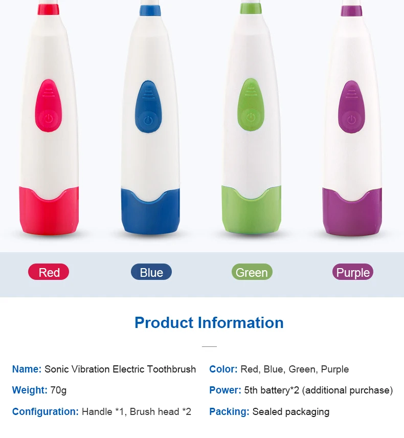 Электрическая зубная щетка с 2 насадками питание от батарейки для гигиены