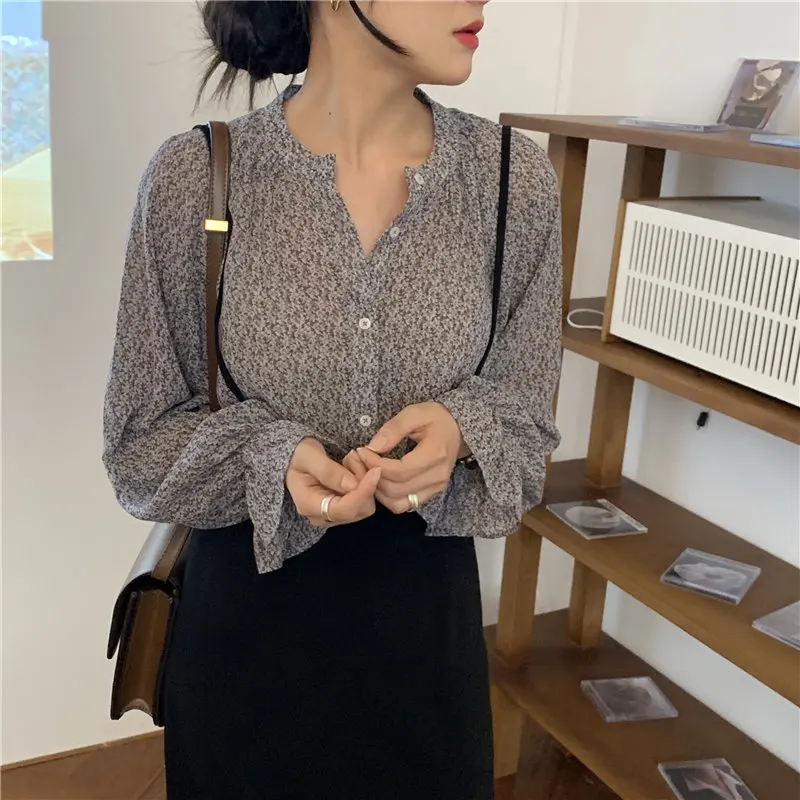 

HziriP Florals Sweet Loose Casual All Match Full Sleeves Stylish 2021 Gentle Chic Office Lady Brief High Quality Printed Blouses