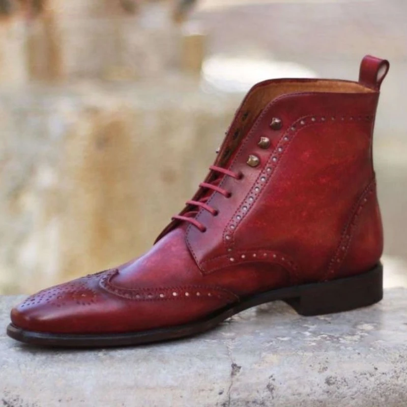 

Autumn and Winter New Men British Style Red PU Leather Lace Up Boots Bullock Business Dress Boots Wedding Bridegroom Boots KP365