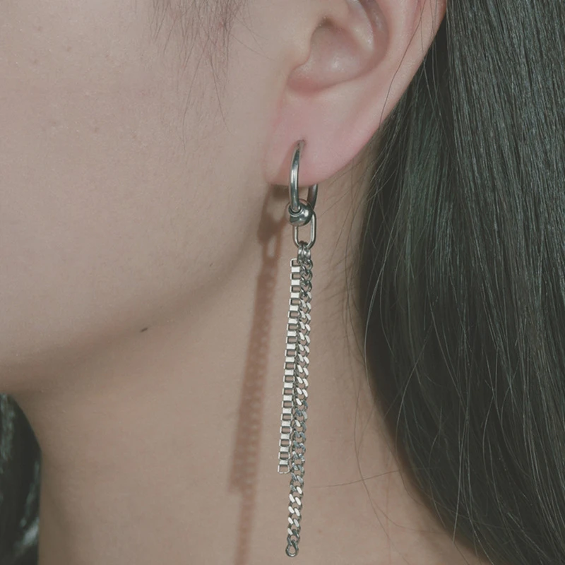 

Fashion Long Tassel Hoop Earrings For Women Accessories Piercing Jewelry Bijoux Brincos 2021 New Style Stainless Steel Eardrop