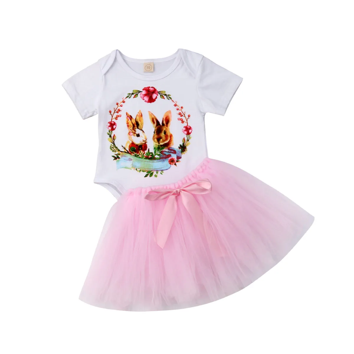 Топы с кроликом для новорожденных девочек комбинезон юбка-пачка комплект одежды