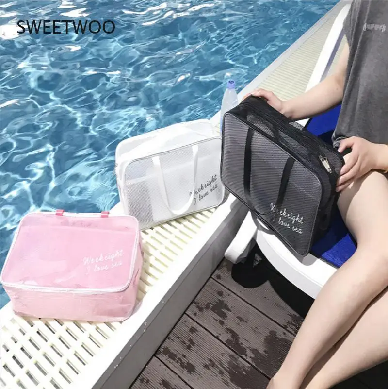 New Portable Waterproof Swimming Storage Bag Transparent Handbags Wash Bags Cosmetic Travel Sack Dry Wet Mesh Net Pool
