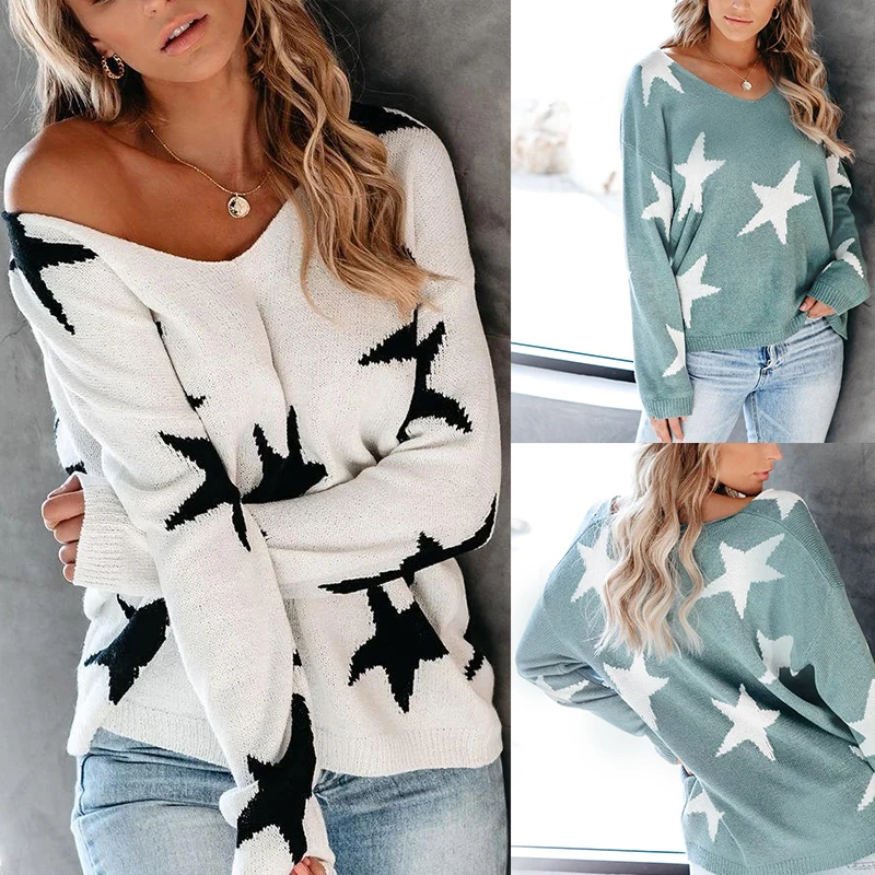 

Women's Fashion Loose Casual One-Neck Sweater Pullover Long Sleeve Sweater
