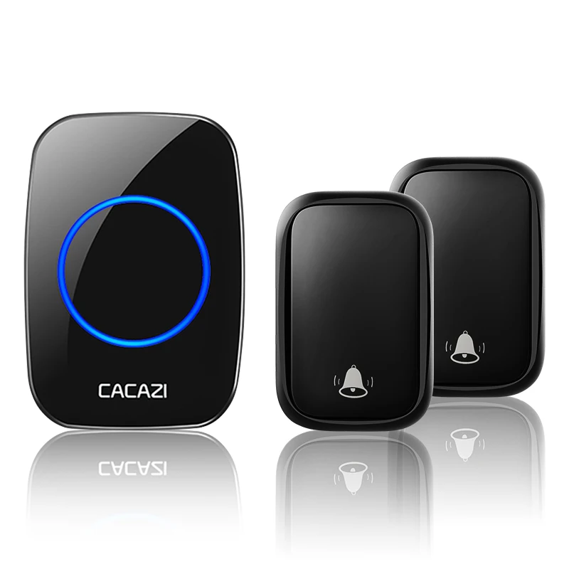 2 button 1 receiver CACAZI Домашний Беспроводной Автономный дверной звонок без батареи требуется передатчик Интеллектуальный звонок кольцо колокольчик США ЕС Великобритания AU Plug приемник - Цвет: 2 button 1 receiver