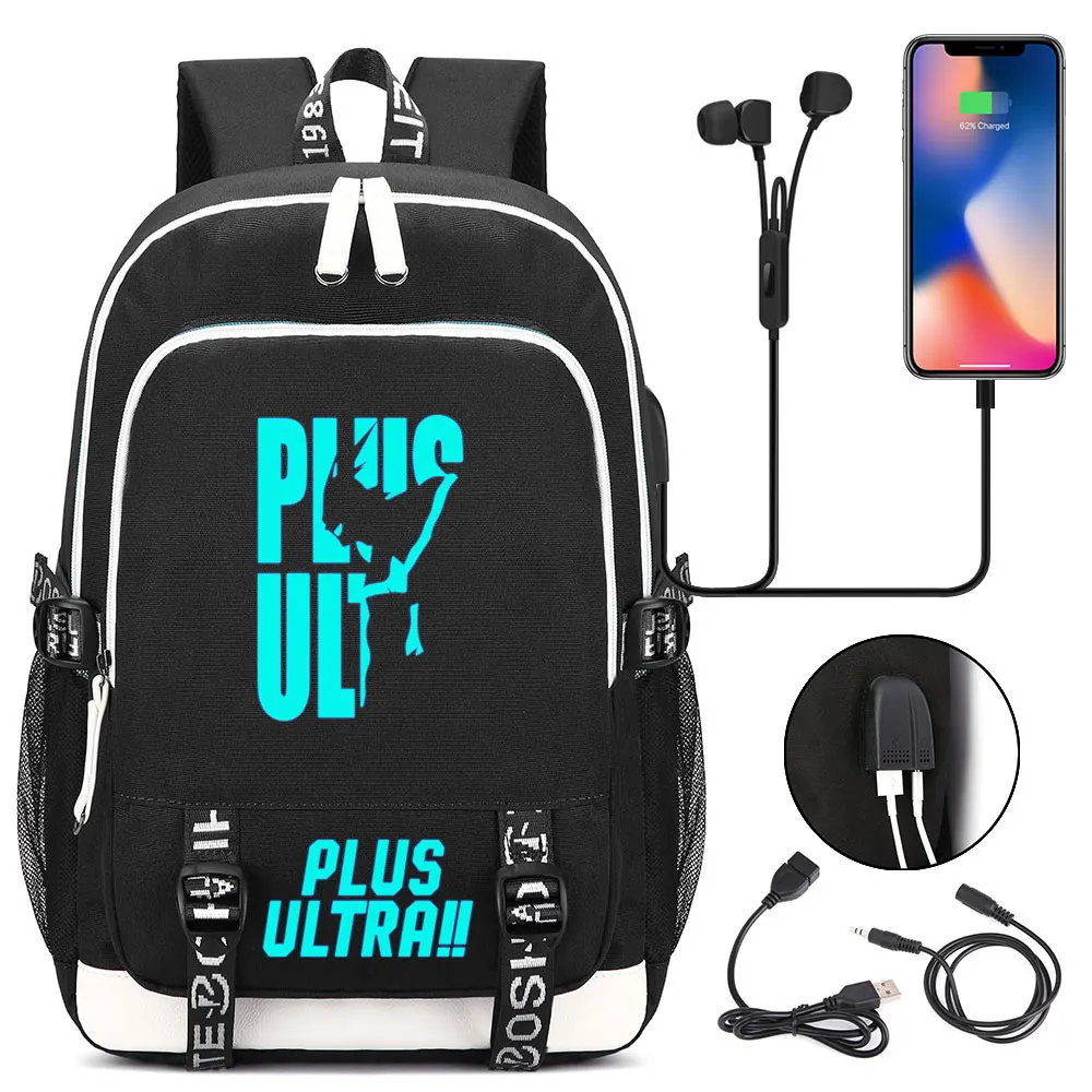 

New Anime Luminous My Hero Academia Prints USB Boy Girl Kids Book School Bags Teenagers Student Women Men Laptop Travel Backpack