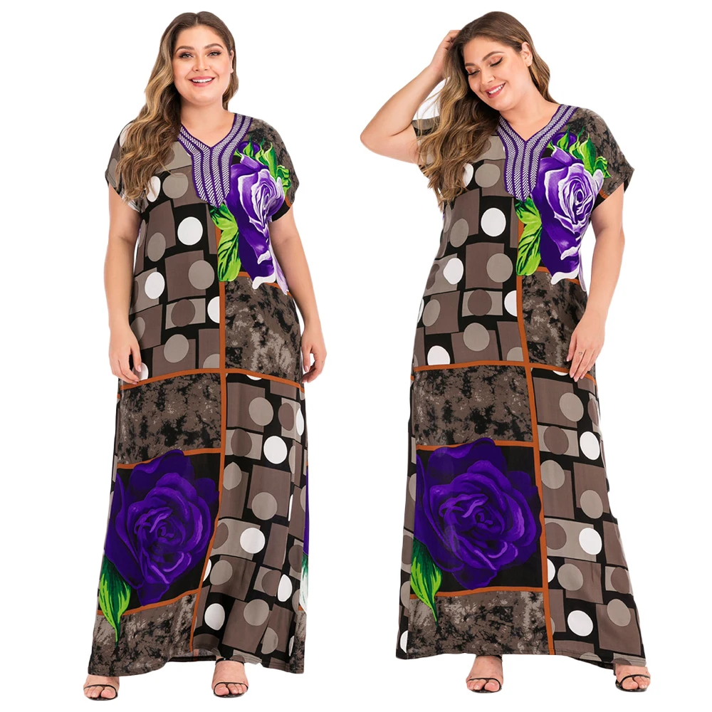 Женское платье макси в мусульманском стиле с коротким рукавом повседневное