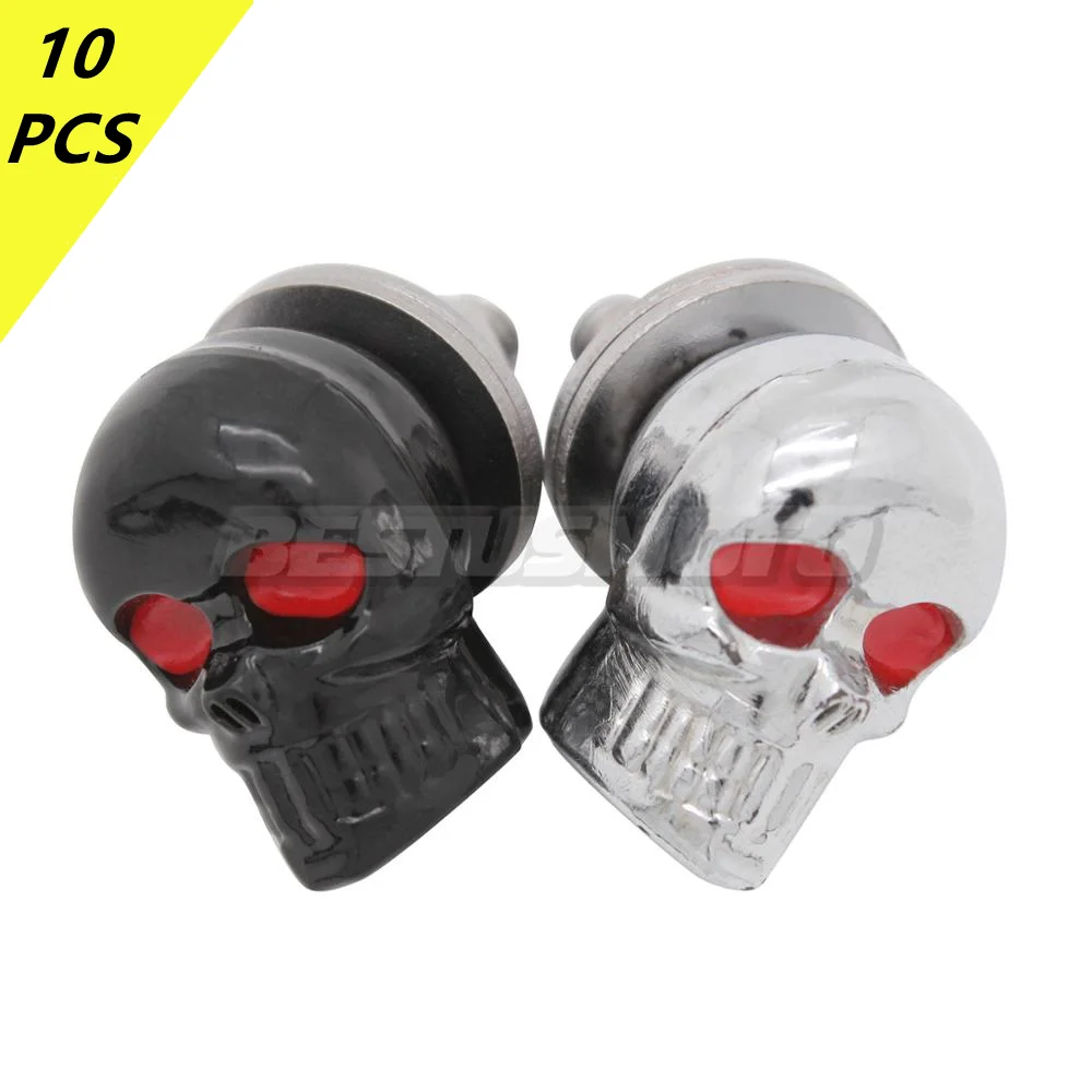 

Motorcycle 3D Chrome Skull Universal Metal Chrome Red Skull License Number Plate Frame Screw