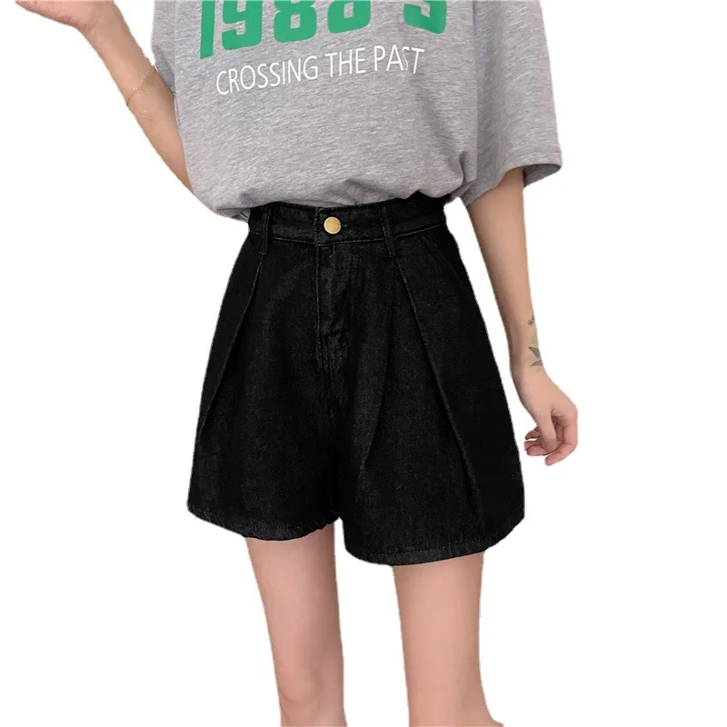 

Летние джинсовые шорты для женщин широкие брюки свободные и тонкие кольца в виде пятиконечной прямые широкие синий Цвет расклешенные джинс...