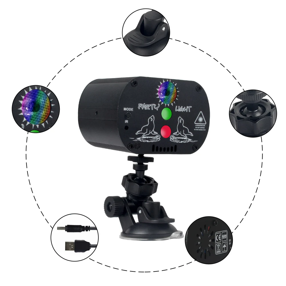 Светодиодный дискотесветильник мини-прожектор с USB лазерный сценический