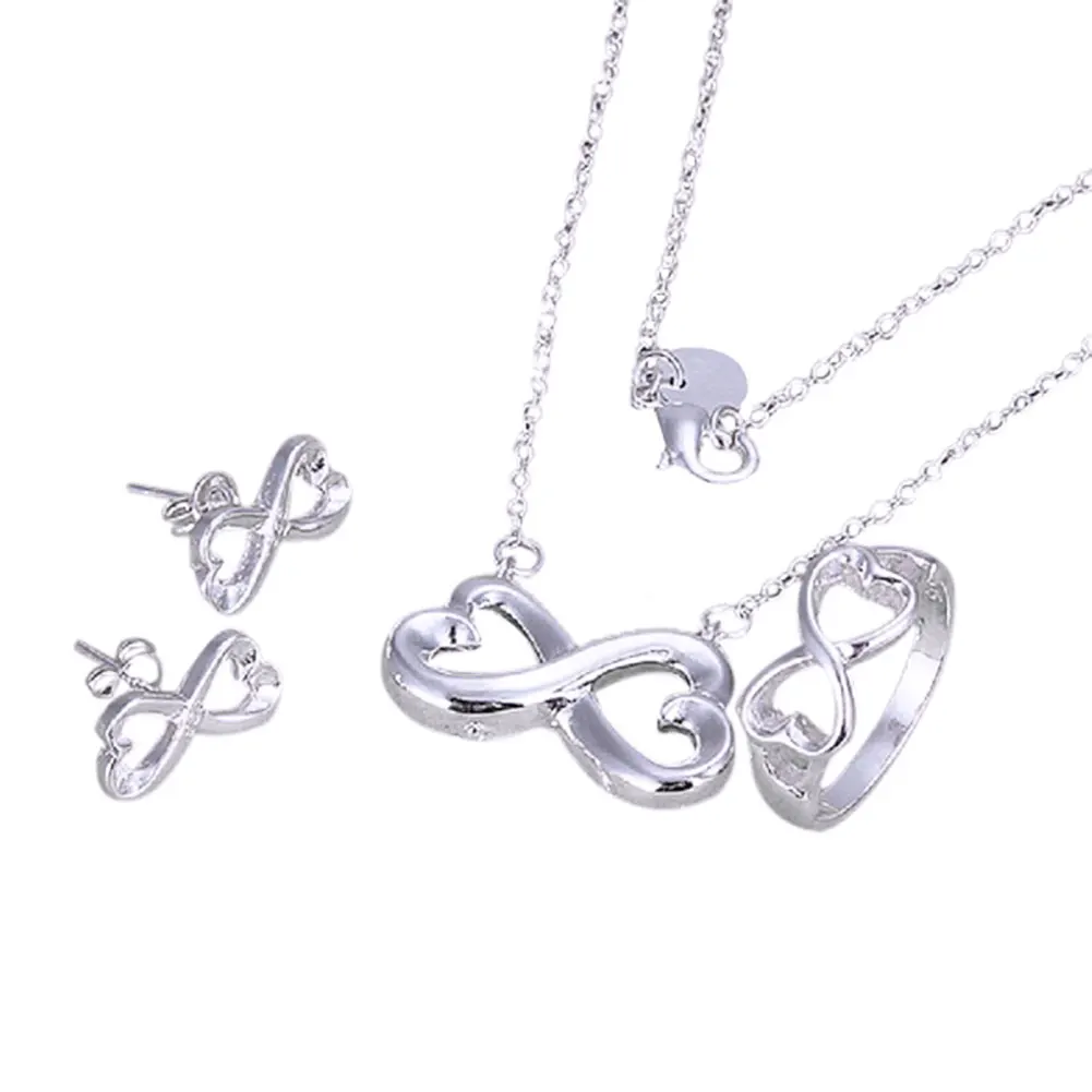 3 шт./компл. посеребренное кольцо + ожерелье серьги арабская цифра 8 форм ювелирные