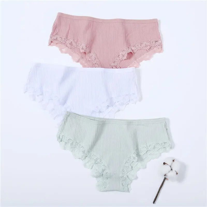 3 шт./компл. кружевные хлопковые трусики сексуальное нижнее белье трусы для